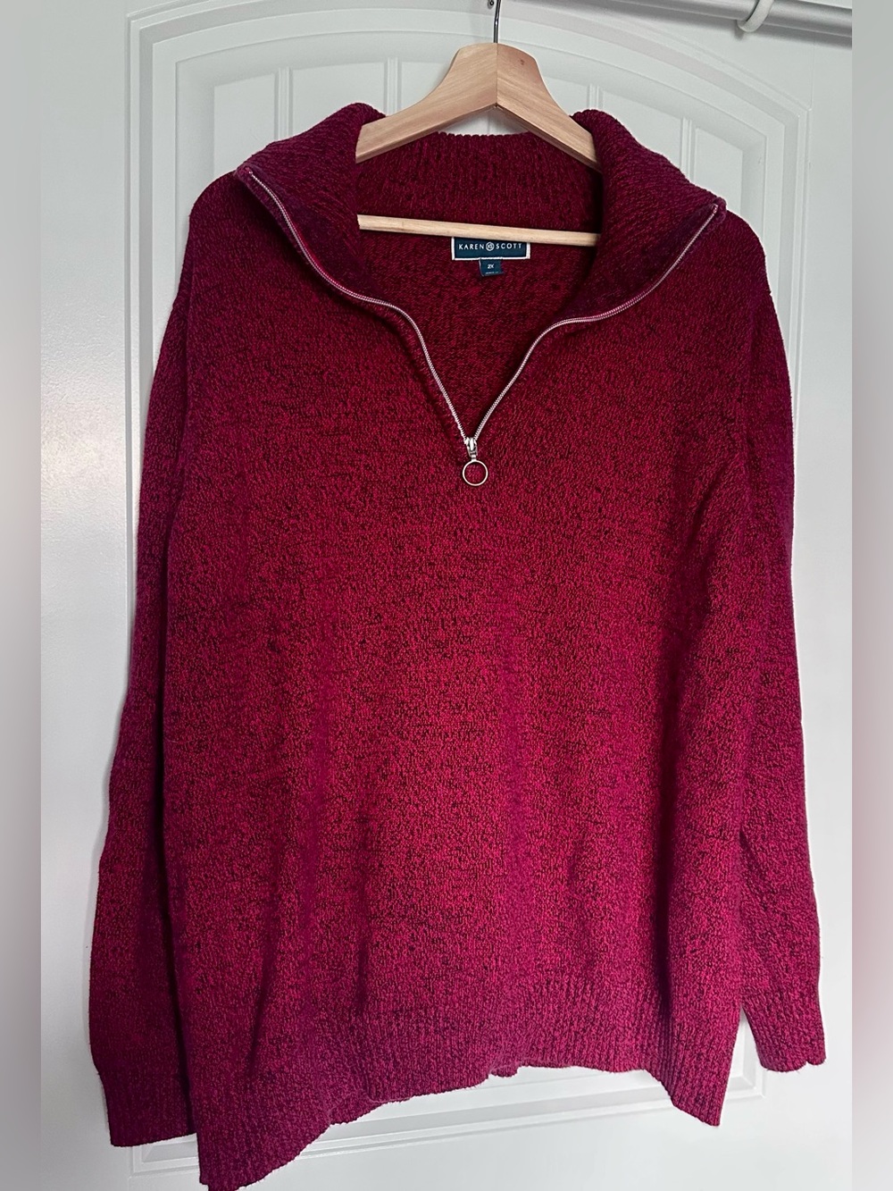 Karen Scott Marled Knit Quarter Zip Mock Neck Pullover Sweater